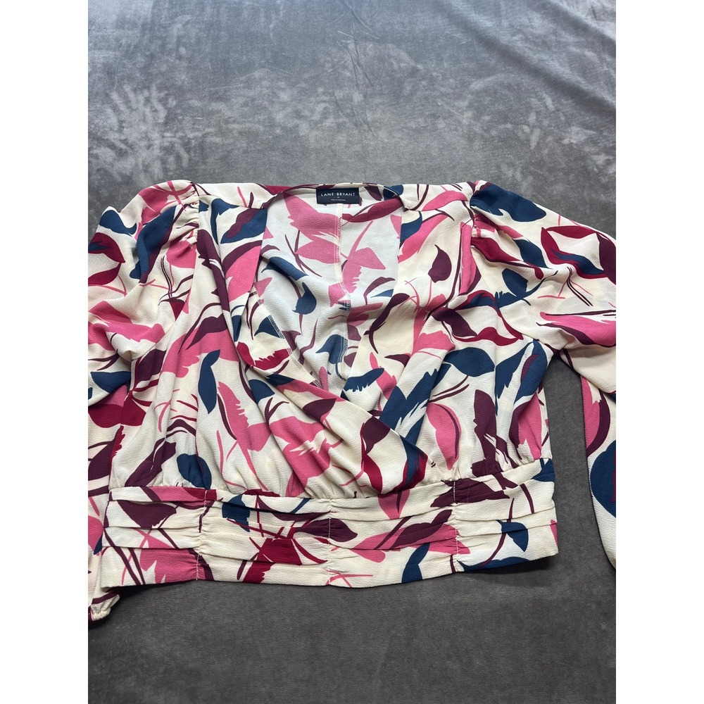 Lane Bryant Floral Print Blouse Plus Size Pink Blue Leaf Pattern Top 16